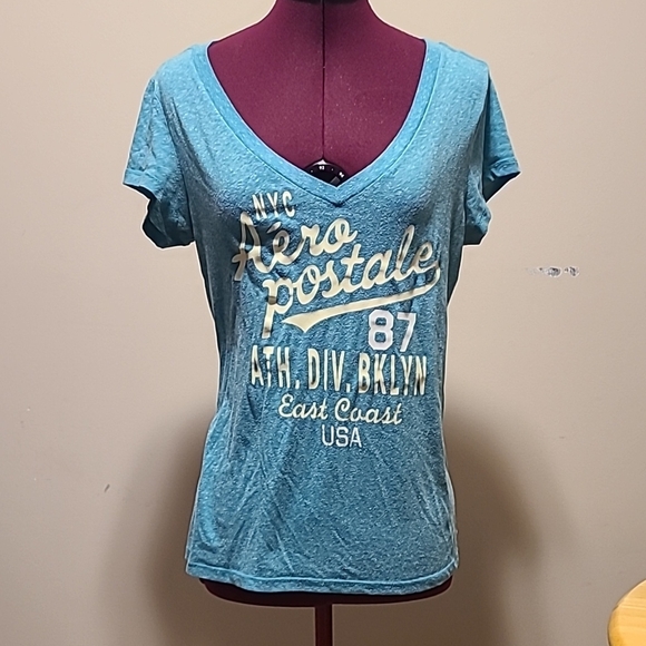 Aeropostale Women's Blue V-Neck Graphic Tee - Picture 1 of 3